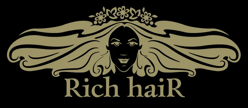 Дизайн логотипу Rich Hair - золотий варіант на чорному тлі