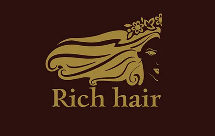 Дизайн логотипу Rich Hair - варіант на бордовому фоні